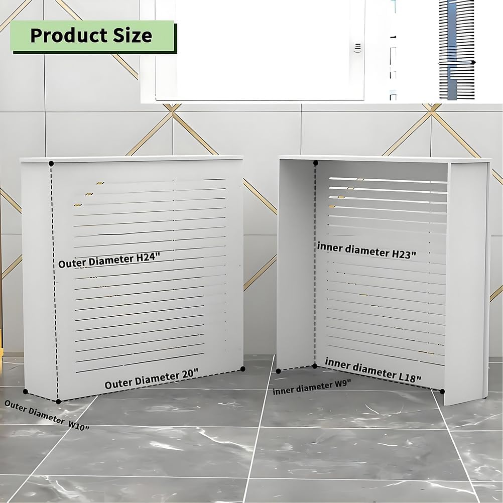 Radiator Cover with Shelf, White Wooden Cabinet with Louvered Grill, Modern Heater Cover to Hide Unsightly Radiators for Living Room,White,32”Lx10“Wx32”H