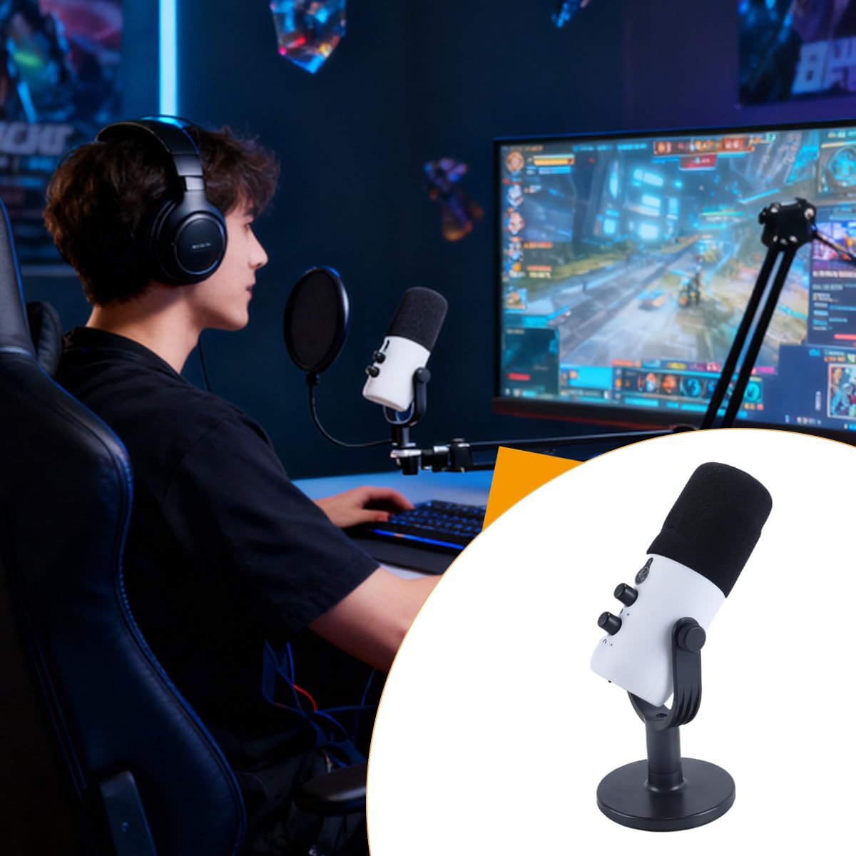 Microfono dinamico da gioco USB/XLR per registrazione podcast, streaming di giochi su PC e computer con jack per cuffie, supporto da tavolo