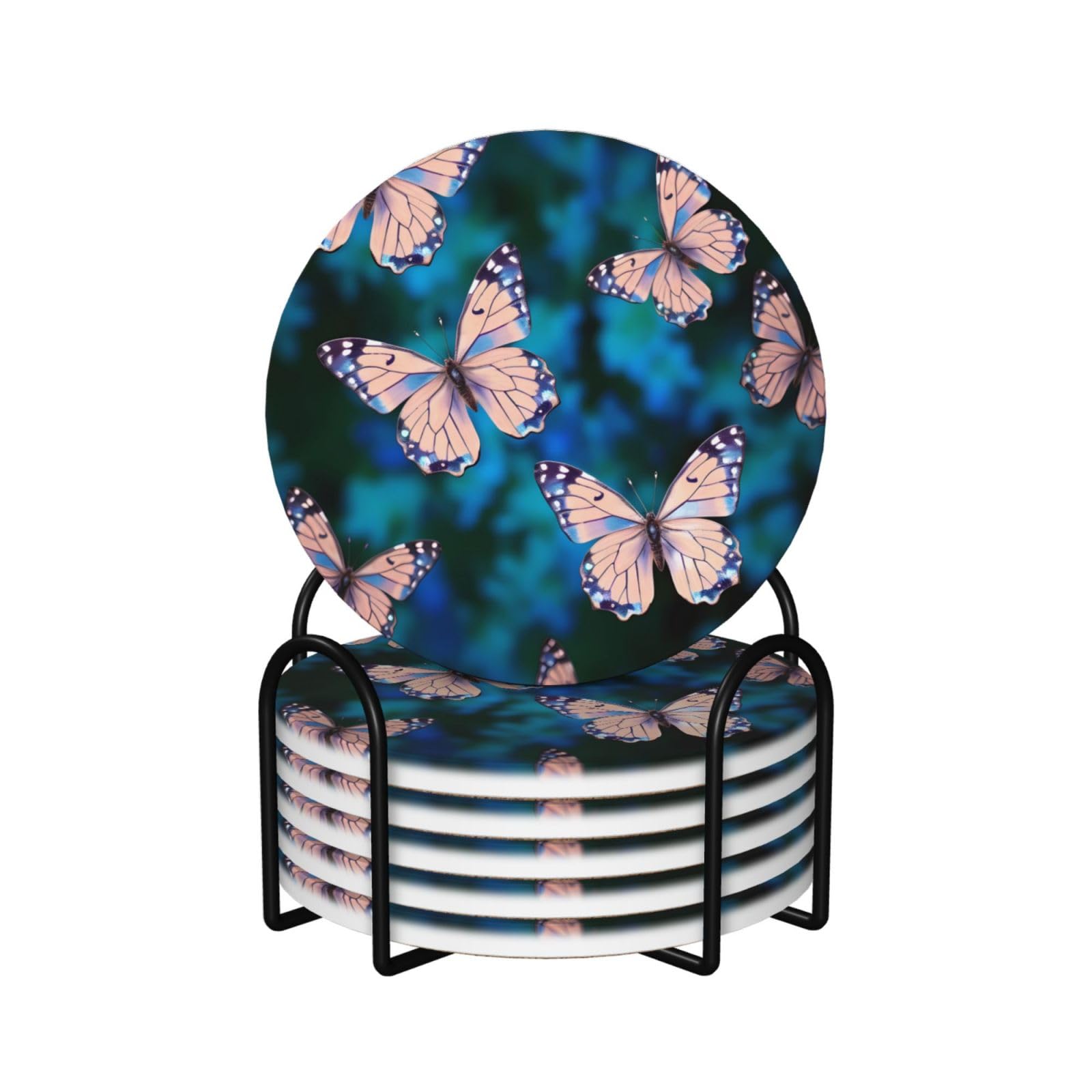 Dessous de verre papillons en céramique absorbante avec support (lot de 6)