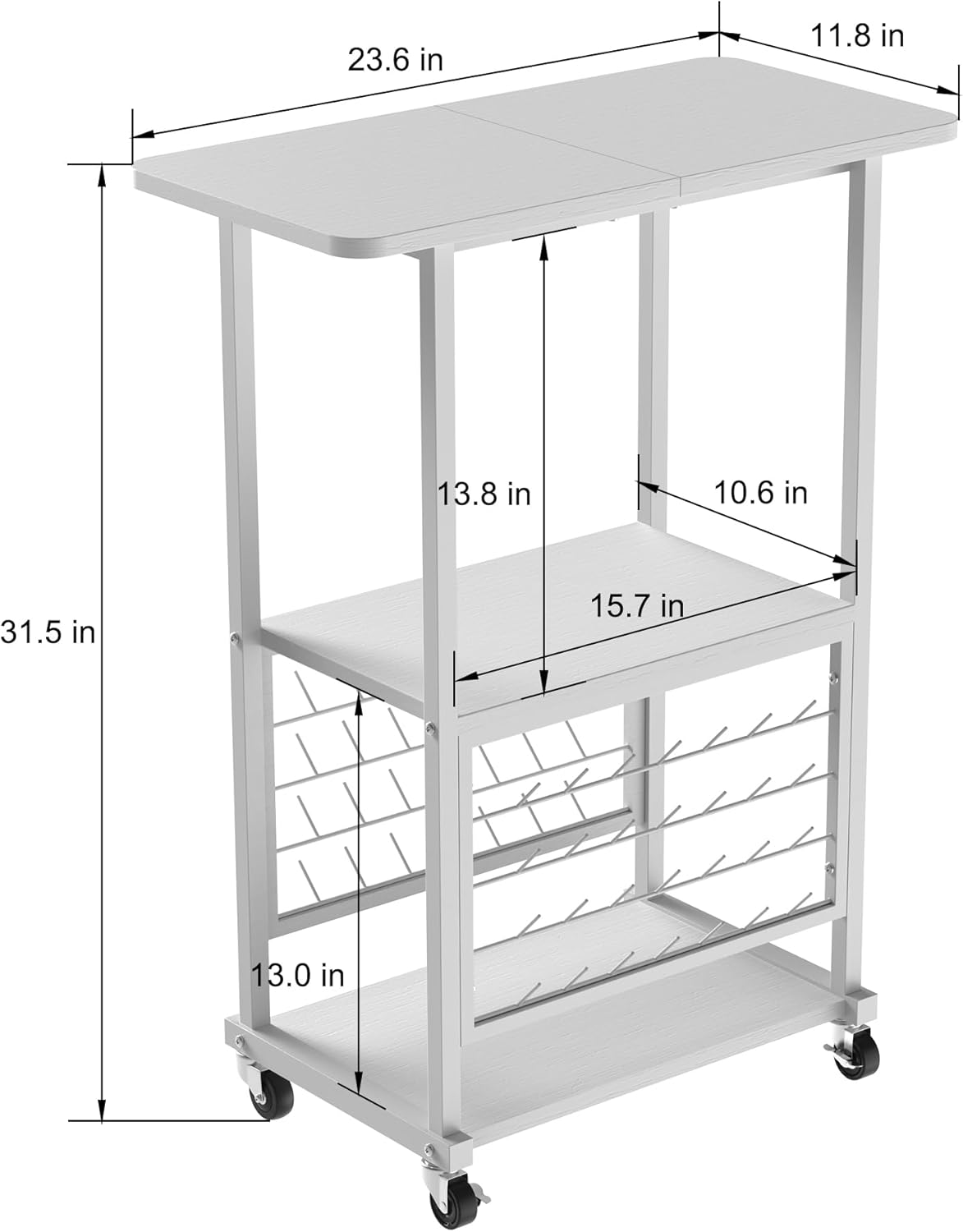 Rolling Craft Table with 56 Spools Thread Holder, 3 Storage Shelves, Portable Sewing Cabinet for Embroidery Machine, Craft Cart Organizer, White