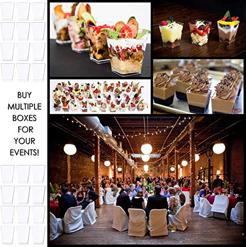 Dlux 50 X 5 Oz Mini Dessert Cups With Spoons, Square Large - Clear Plastic Parfait Appetizer Cup - Small Reusable Serving Bowl For Tasting Party Desserts Appetizers - With Recipe Ebook #TOP7