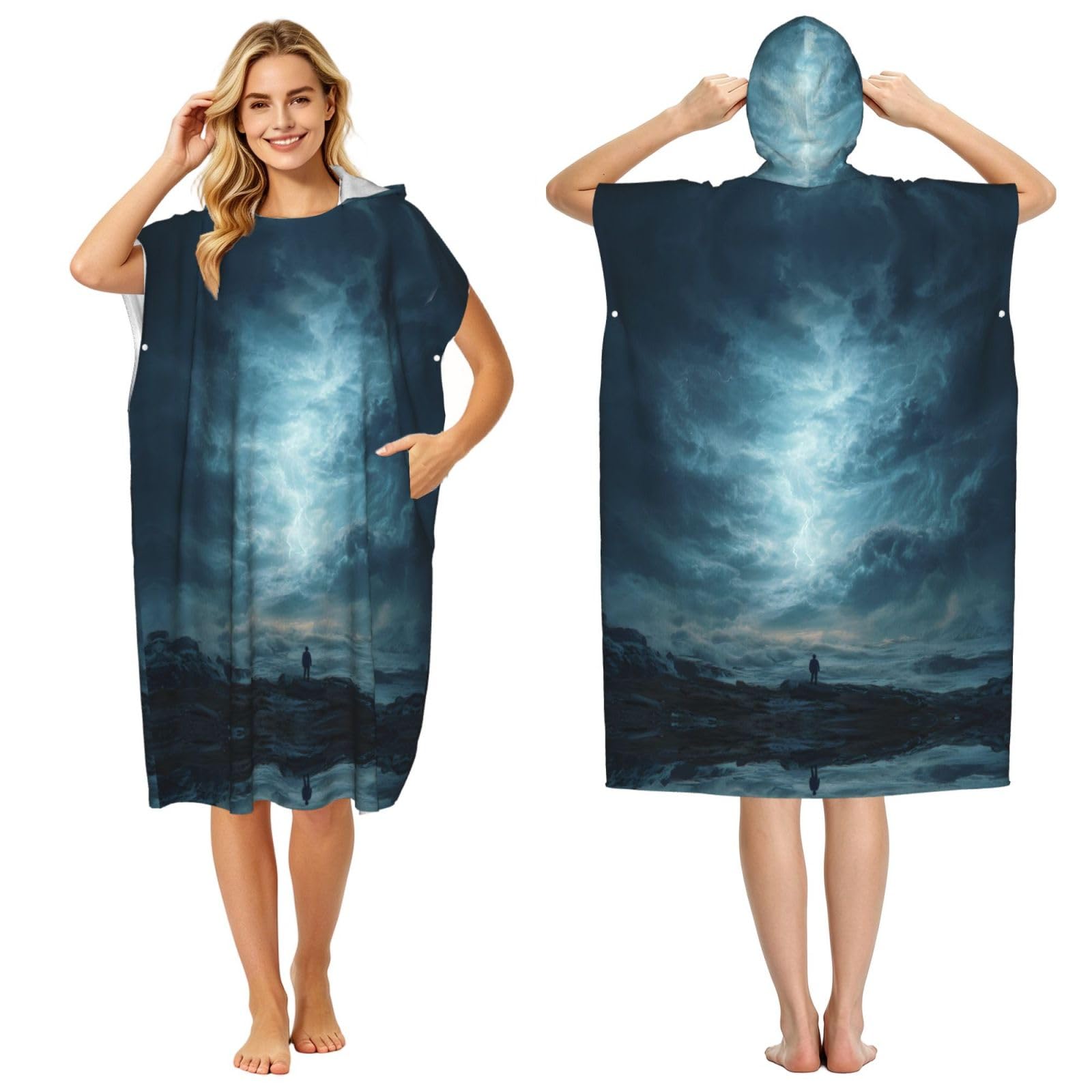 ESNAIUVCD Storm Print Changing Robe, Hooded Towel Poncho For Swimming Pool, Beach,Quick Dry Light Weight Towelling Poncho