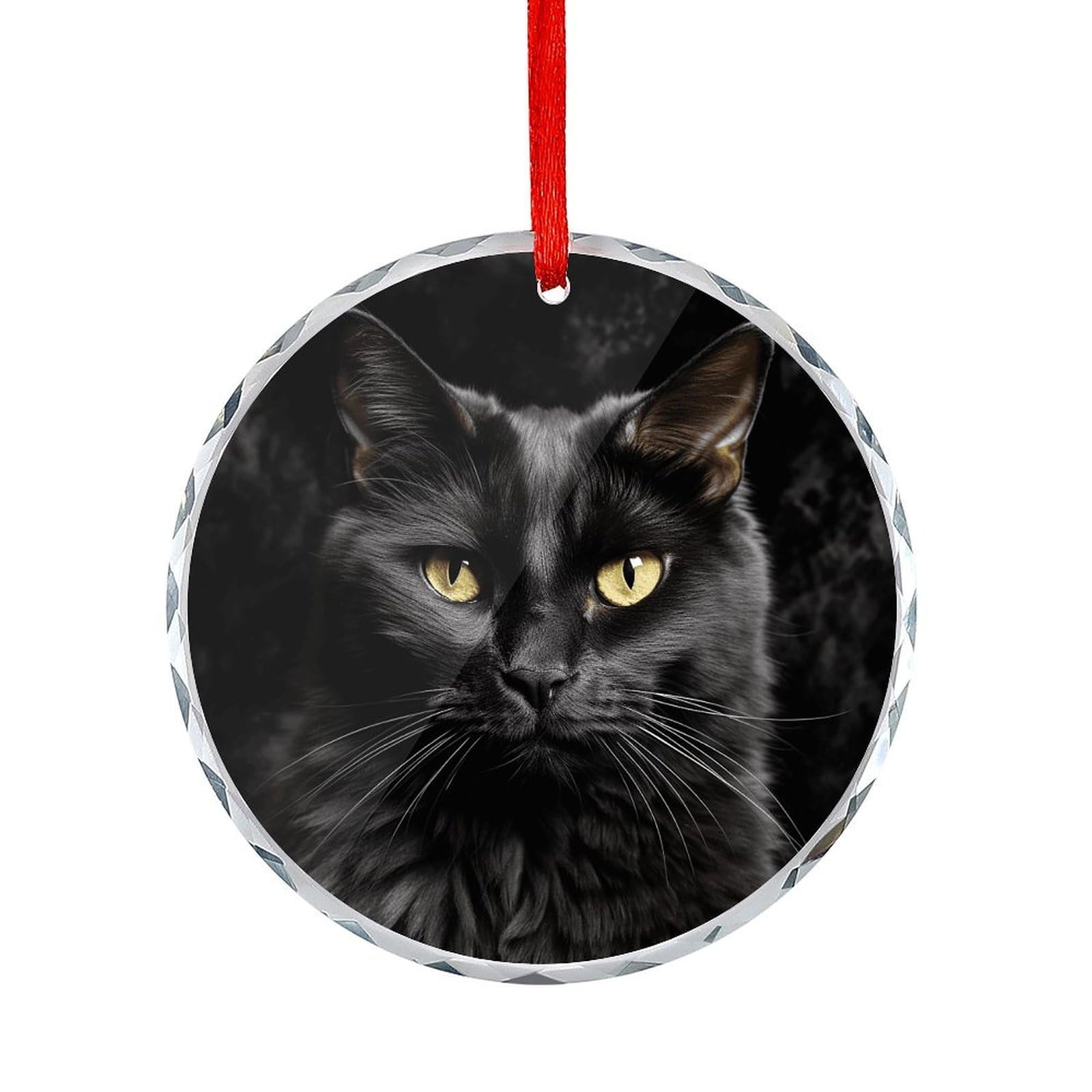 Btcowzrv Style Black Cat Golden Eyes Round Ornament Hanging Pendant Decor