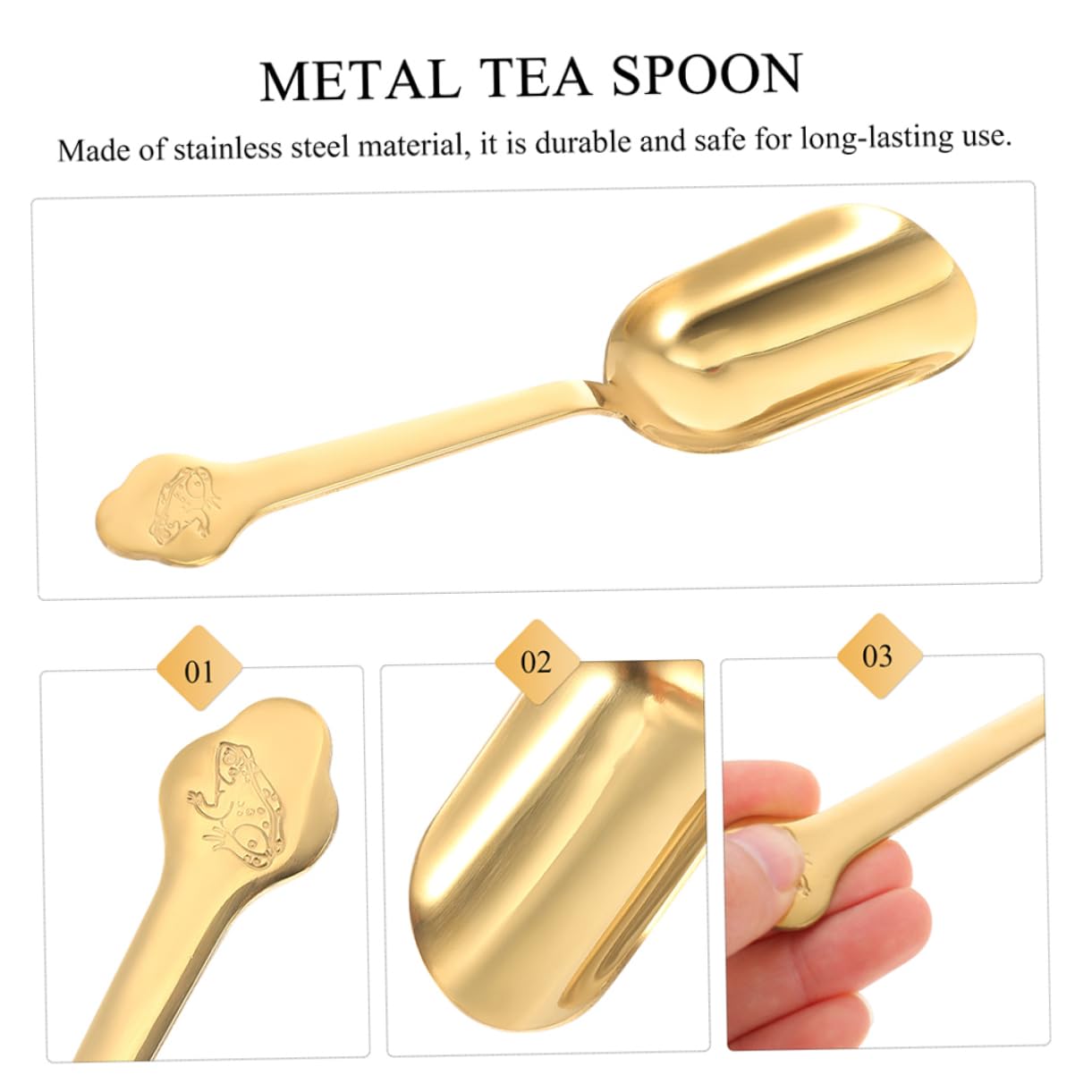 OUNONA Stainless Steel Tea Spoon Scoop Ergonomic Handle Comfortable for Home Hotel Restaurant Office