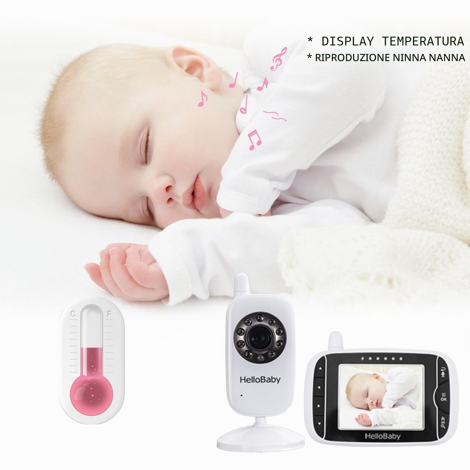 HelloBaby HB32 Visione Notturna Video Baby Monitor 2 vie Citofono