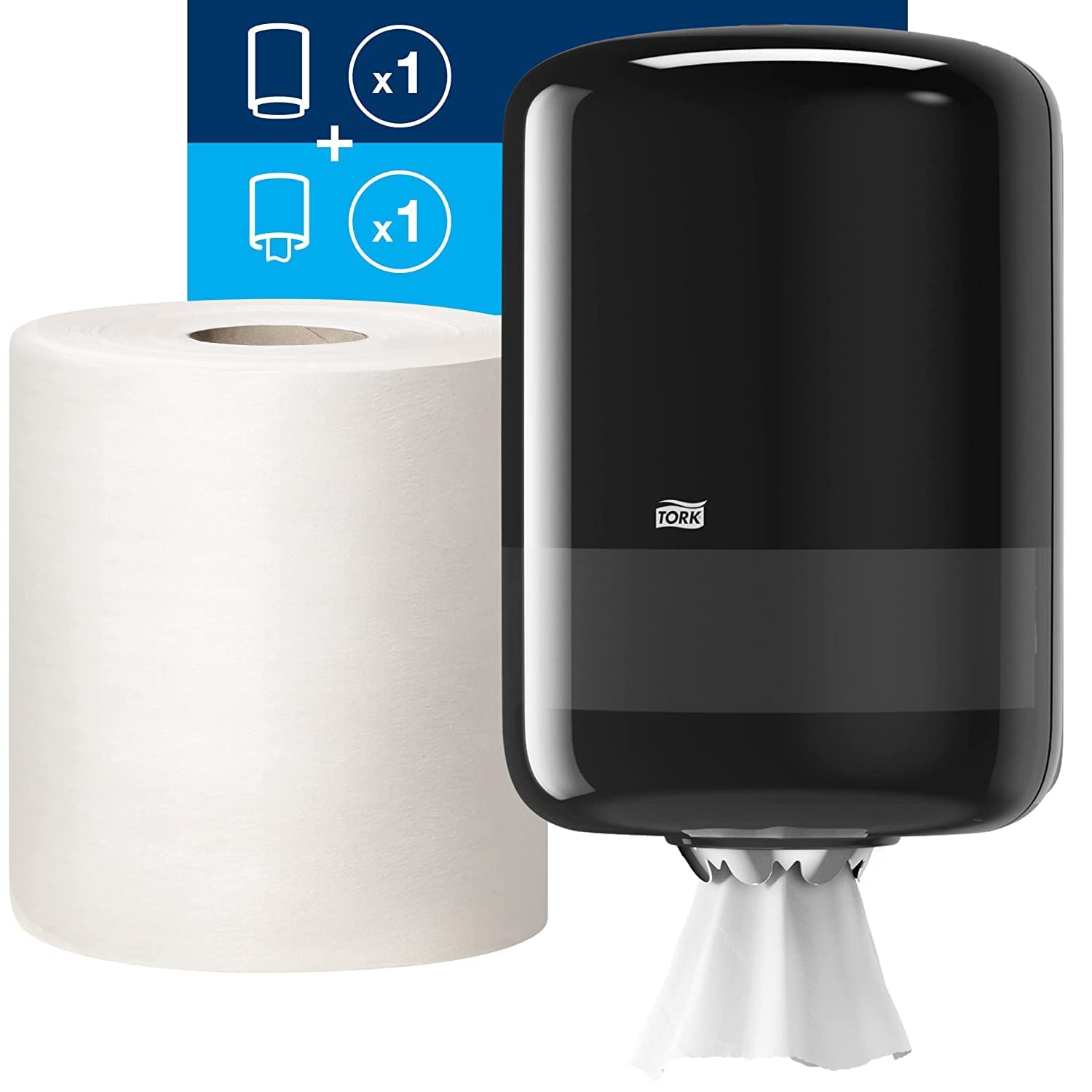 Tork Mini Distributeur D'Essuie-Tout Mural M1 à Alimentation Centrale + 3 Recharges 120 Feuilles