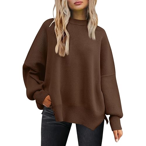 LILLUSORY Women's Oversized Batwing Sweaters 2025 Fall Outfits Trendy Crewneck Knit Side Slit Fashion Pullover Tops