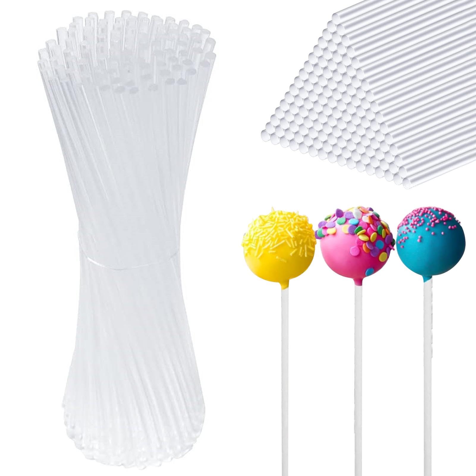 Tharvolex Cake Pop Sticks,100Pcs 6 Inch Clear Acrylic Lollipop Sticks - Reusable Cake Topper Sticks Candy Sticks for Making Cake Pops, Chocolates, Cookies, Dessert Toppers, 3mm Diameter