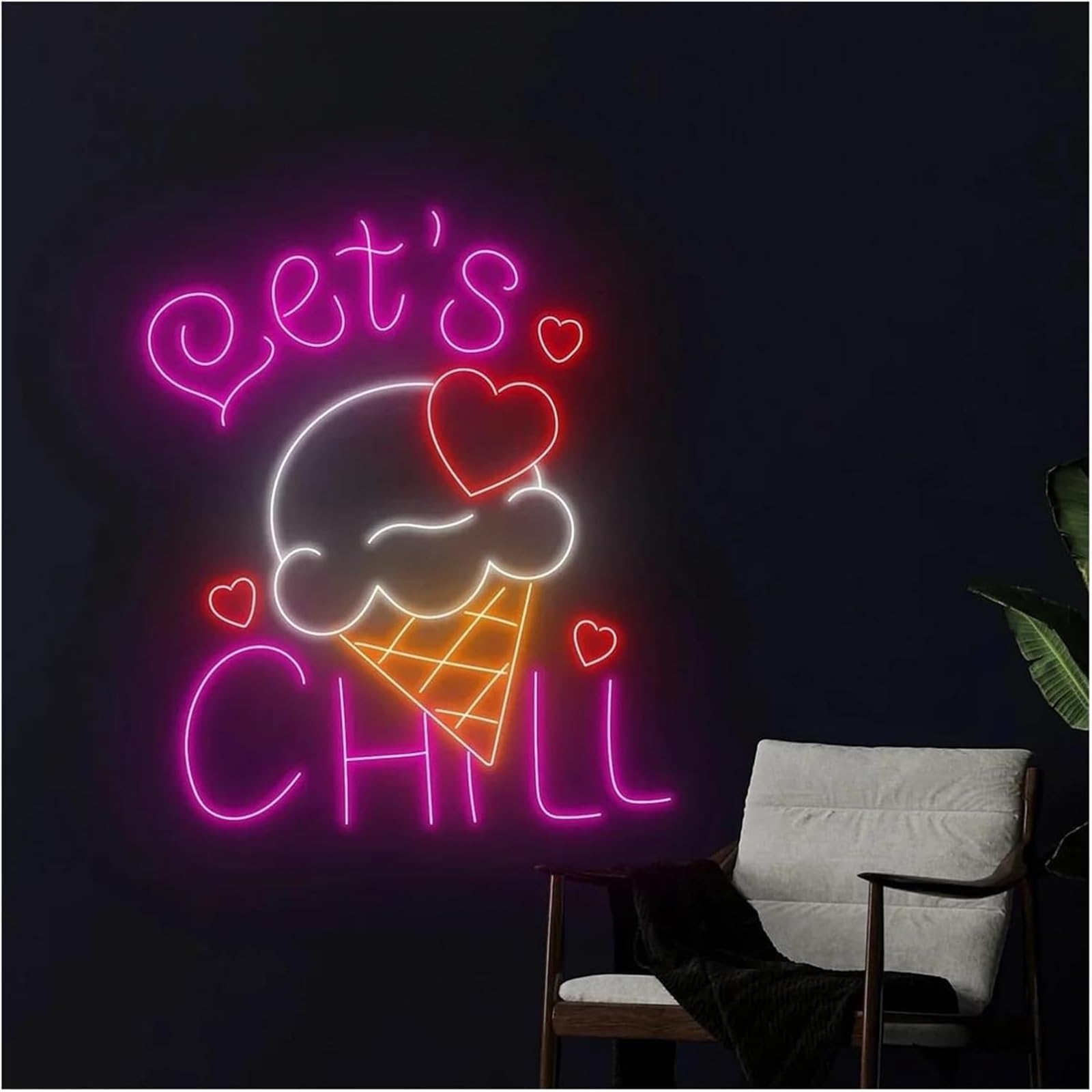 Personnalisé pour enseignes lumineuses Néon signe Enseigne Lumineuse Murale Let's Chill Pour Crème Glacée, Magasin De Cornets Glace, Café, 38cm