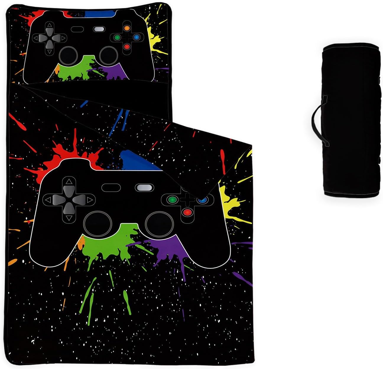 Space Nap Mat - Space Ship Galaxy Sleeping Bag with Removable Pillow - Daycare and Sleepovers Preschool Kindergarten Bedding Set for Kids Toddler Boys Girls Gamepad2 Extra Long - 60"x21"
