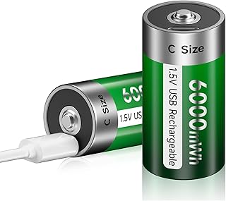 Palogreen 1.5V Batteries C/LR14 Rechargeable, 2 Pack USB Lithium C Rechargeable Batteries 1.5V 6000mWh with Type-C Charging Cable - All-Purpose C Battery for Household and Office Devices