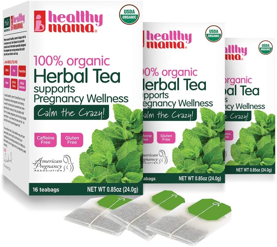 Healthy Mama Calm The Crazy! Organic Morning Sickness Relief Tea. (3) Pack Caffeine Free Herbal Tea with Ginger, Rosehips, Raspberry, and Peppermint. Helps Nausea, Constipation, Upset Tummies