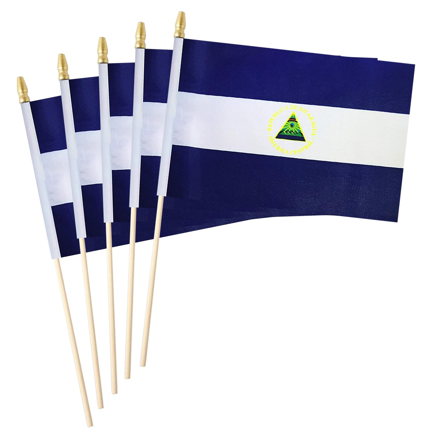5 Pack Country Small Mini Wood Hand Held Stick Flag,Suitable For Various Holiday Parties, World Cup, National Day, And National Flag Day. (Nicaragua)