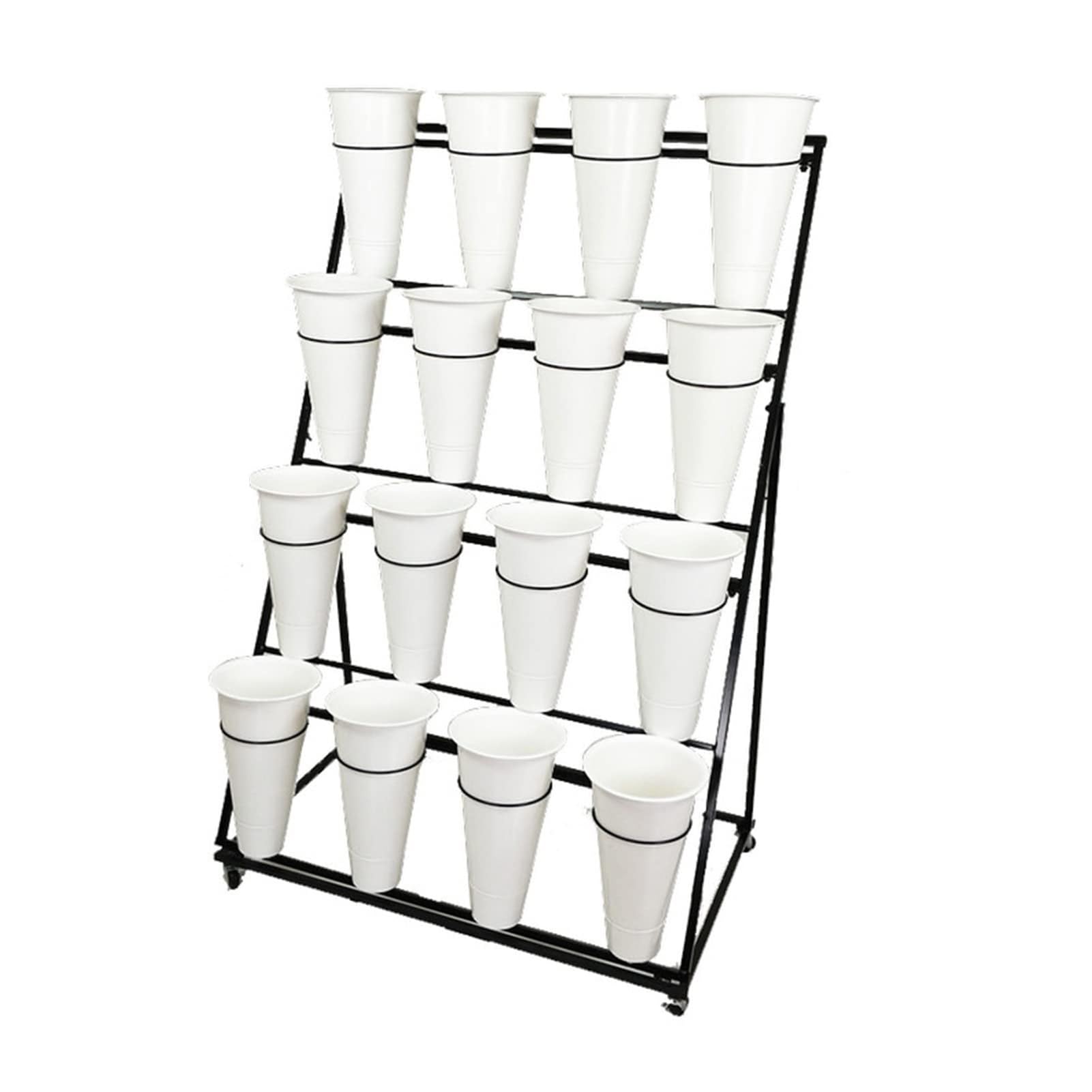 XBTGS Flower display stand - indoor plant stand, heavy-duty mobile metal plant stand with wheels and bucket, home flower pot stand, wrought iron flower cart with whee,White-16 Bucket