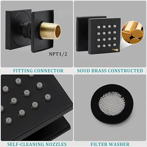 Miniatura 60 de HOMEDEC - Paquete de 6 chorros redondos de latón cepillado para masajes cuadrados de 2 pulgadas