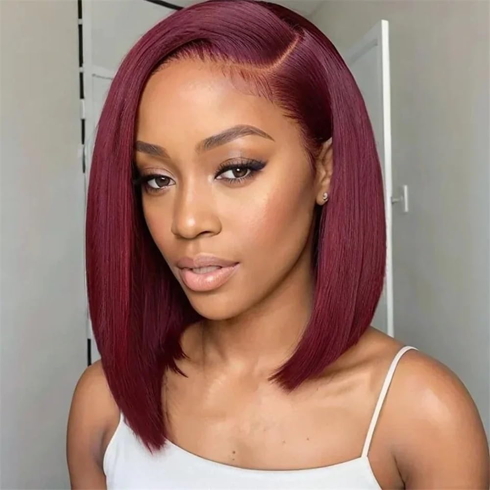 Parrucca Per Donna Parrucche anteriori in pizzo bordeaux densità 180% trasparenti(8inches)