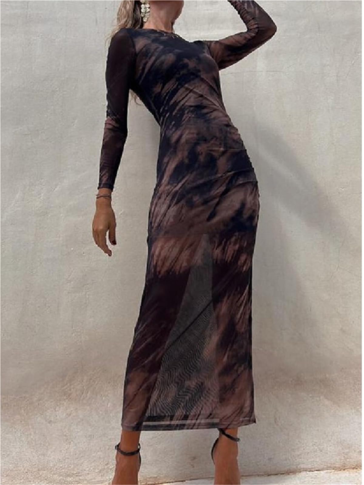 Vestito da Spiaggia in Rete, Sexy, Stampato, a Maniche Lunghe, in Pizzo, Sottile, Elasticizzato, Abito da Festa Femminile for Le Donne per La Spiaggia, La Piscina(Black,M)