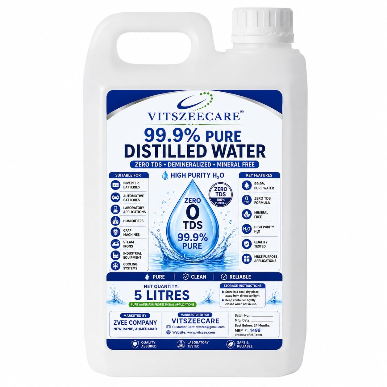 VITSZEECARE Zero TDS Pure Distilled Water 5 litres | Di-Ionized Demineralized water | DM Water | H2O for Battery/Inverter/Medical Equipment's/Chemicals and Cosmetic Formulations-image-47