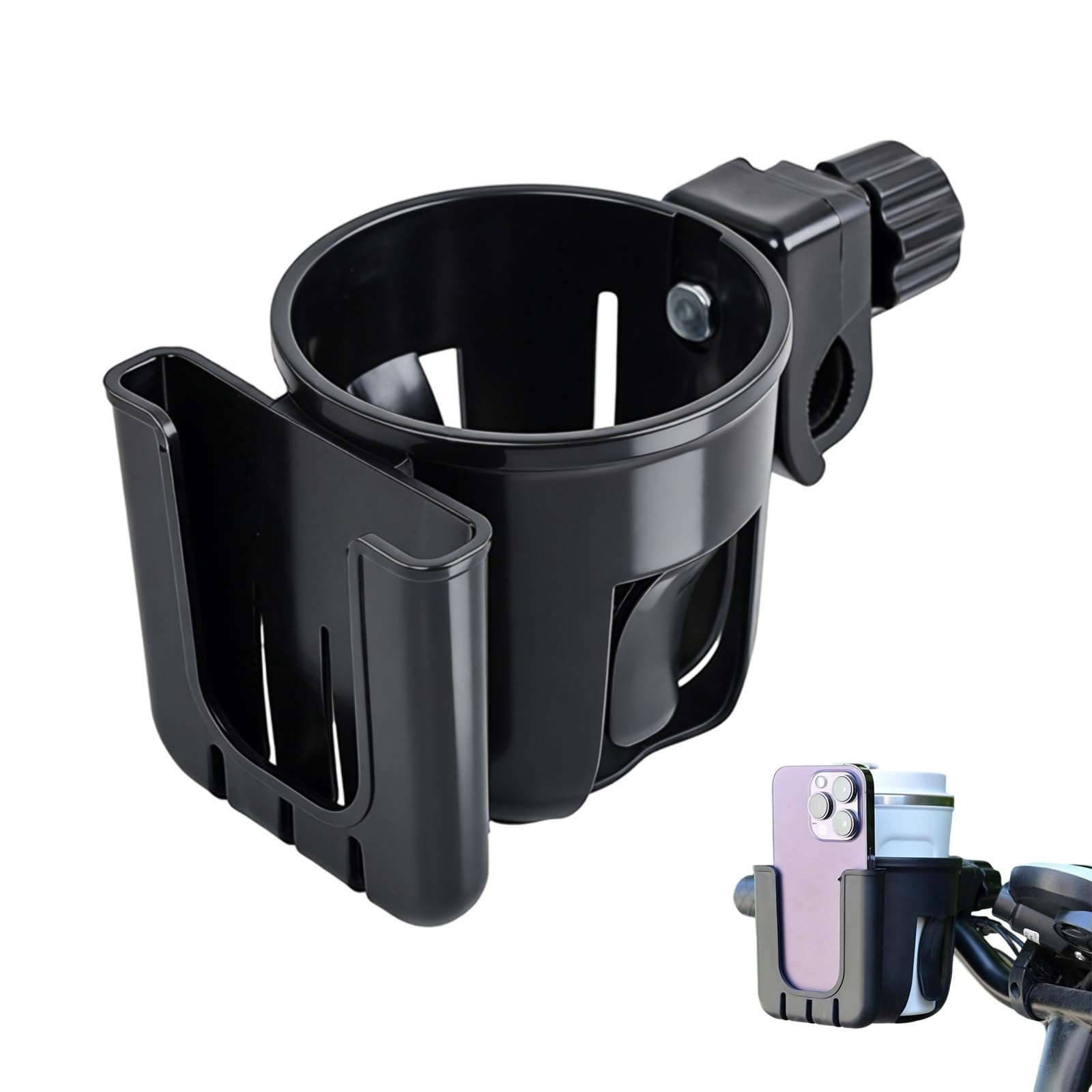 Universal Cup Holder, 2 PCS Pram Cup Holders with Phone Storage Box Stroller Cup and Phone Holder Adjustable Bottle Organiser for Stroller Pram Wheelchair