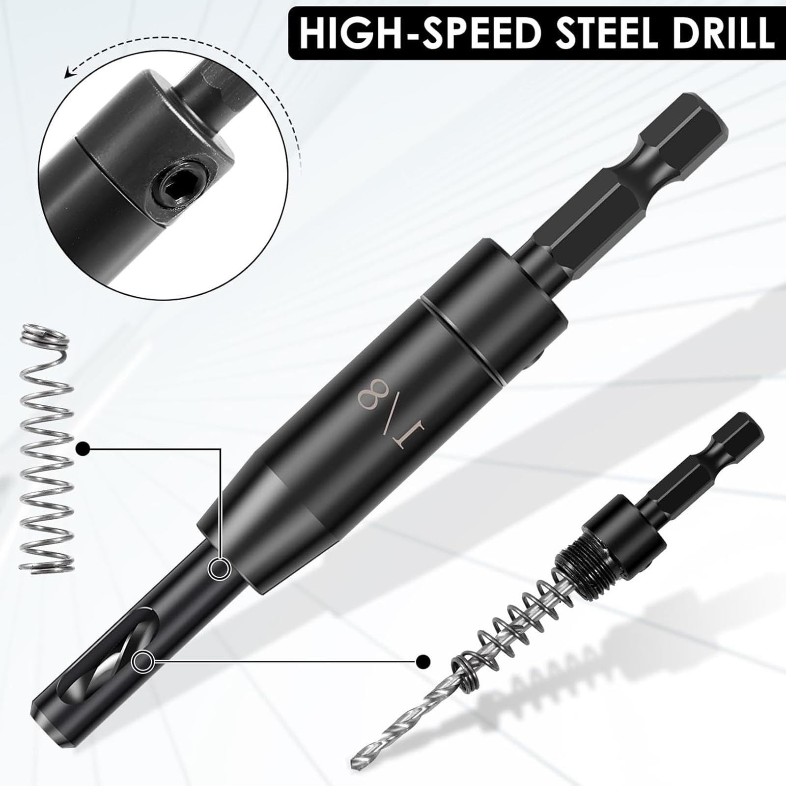 Sharplace Juego de 18 Brocas Autocentrantes, Broca de Centrado de 3/32", 7/64" Y 1/8" para Ventanas de Puertas