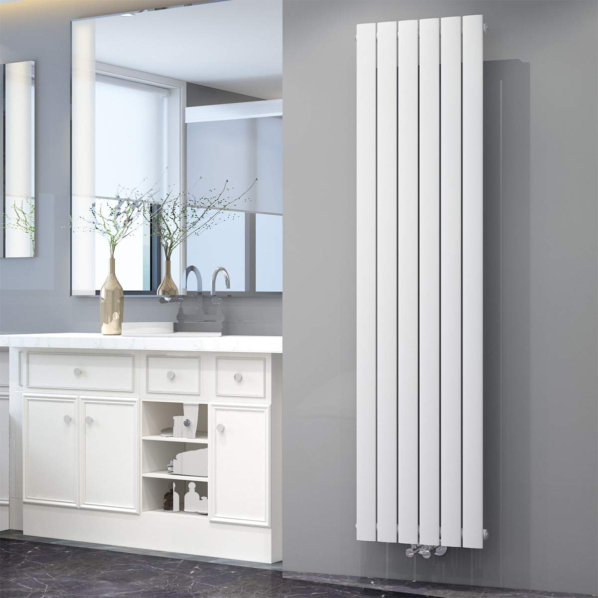 ELEGANT Radiador de panel vertical 1800 x 465 mm de una capa, blanco, con conexión central, radiador de baño, radiador vertical, diseño plano