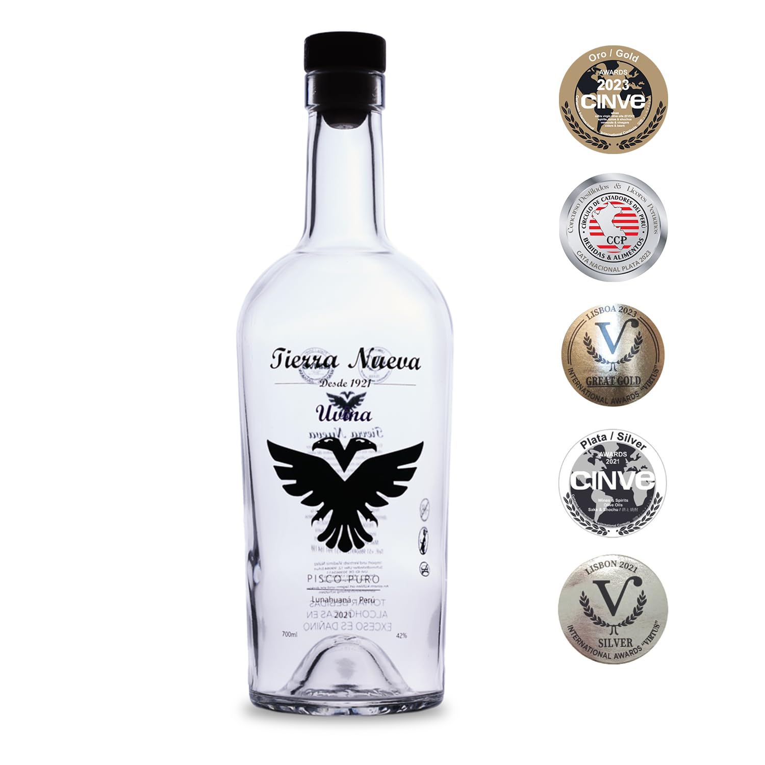 Pisco Tierra Nueva Uvina | Premium Spirituose aus Peru (1x0.7l) (0.70 l)