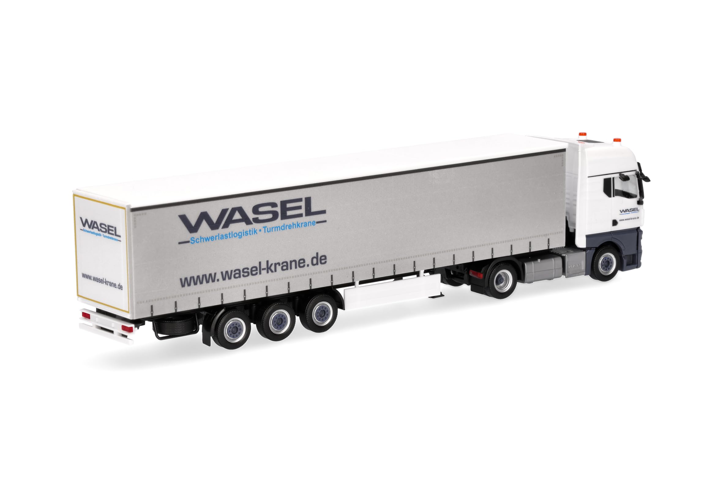 Herpa Model ciężarówki MAN TGX GX naczepa z plandeką kurtynową „Wasel”, miniatura w skali 1:87, model kolekcjonerski, wyprodukowany w Niemczech, wykonany z tworzywa sztucznego