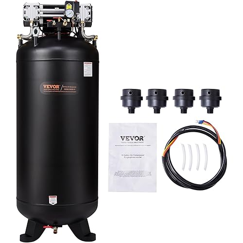 VEVOR 80 Gallon Air Compressor, 6.5HP 15.5SCFM@90 PSI, 2-Stage 145PSI Oil Free Stationary Compressor Tank, 86dB Quiet Compressor for Industrial Manufacturing, Workshops (220V/60Hz Single-Phase Power)