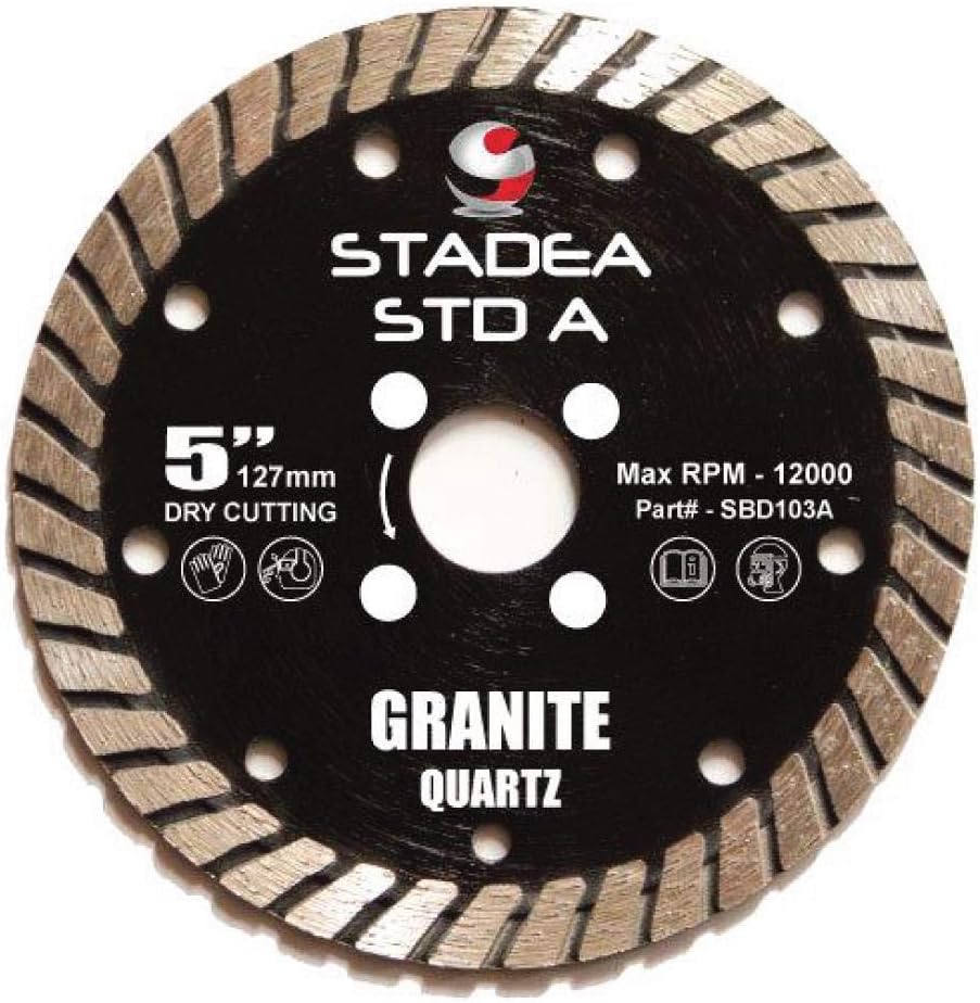 Stadea SBD113A Diamond Saw Blade 5-Inch Continuous Turbo 10 MM Segments For Grinder Granite Quartz Dry Cutting - Pack of 5