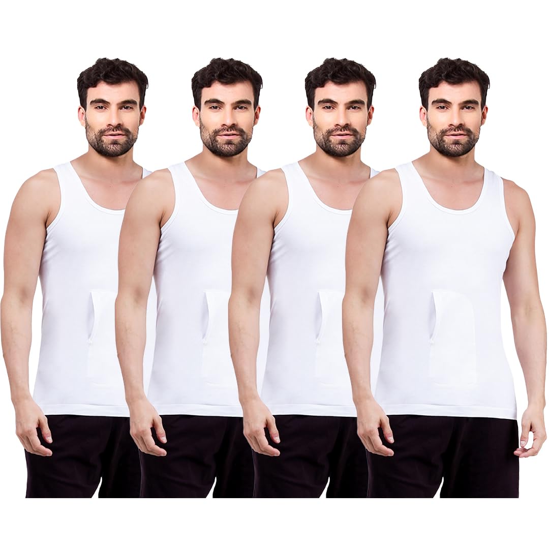 amul comfy Men's Cotton White Interlock-Fabric Sleeveless Vest with Pocket Pack of 4.-picture-21