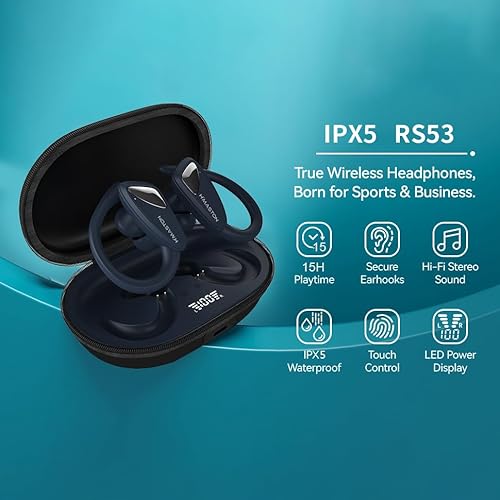 H'MASTON Fone de Ouvido Sem Fio Esportivo Fone BLuetooth 5.3 Tws Cancelamento de Ruído Com Microfon