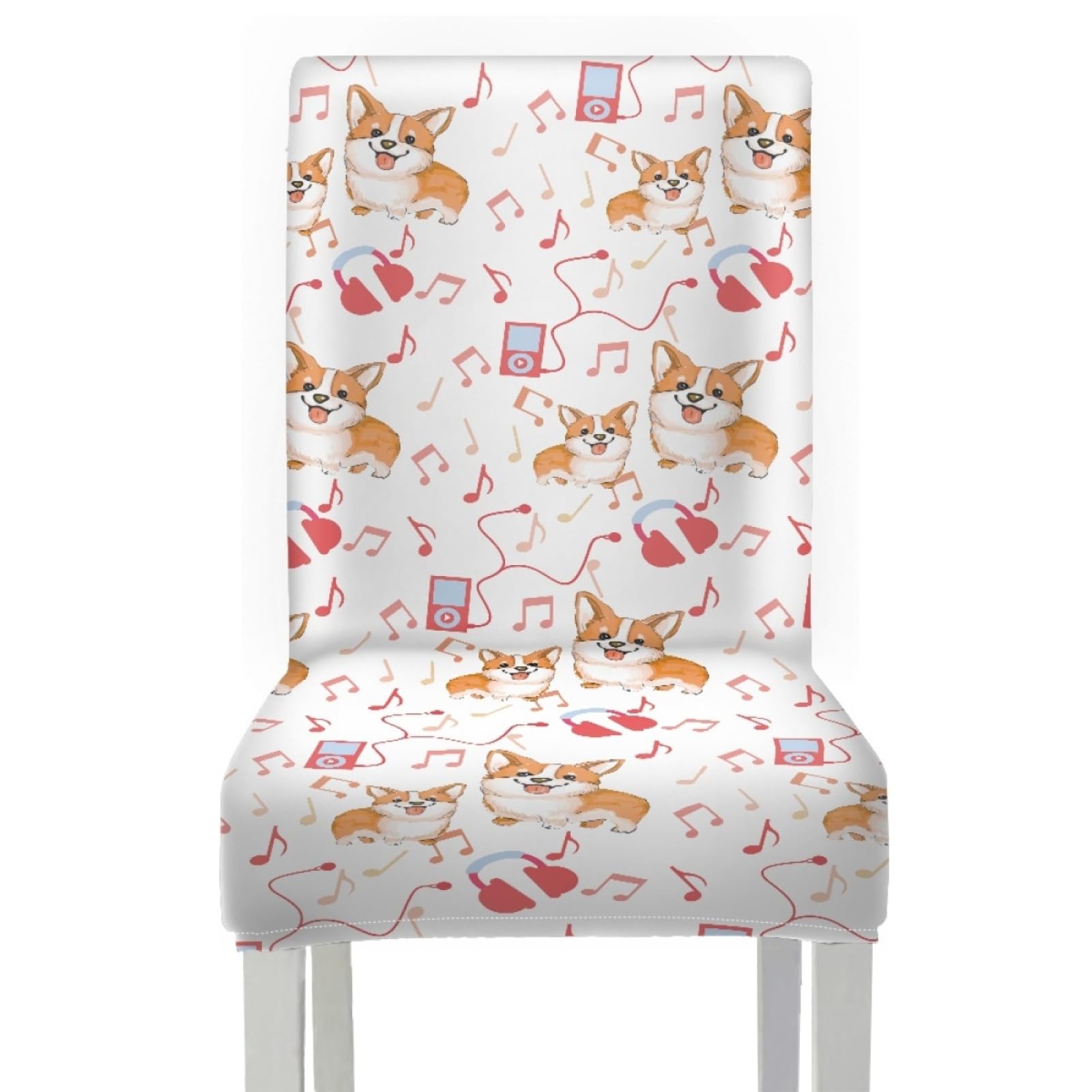 Stuhlüberzieher Weißer Orange Hund Stuhl Überzieher Stuhlhussen 6er Set | Spandex Stuhl Hussen Waschbar Abnehmbare Stretch Hussen für Stühle Langlebig Stuhlbezug Universal für Küche,Restaurant,Hotel