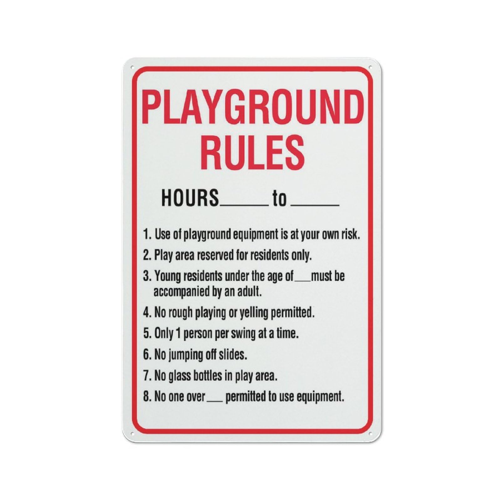 Playground Rules Sign 8X12 Inch Rust Free Aluminum Easy To Read & Sturdy Keep Out Outdoor Metal Signs For Home Farm Yard