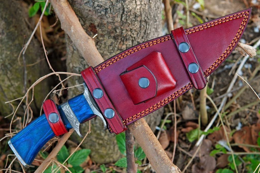 Nooraki - BK04 Damascus Bowie Knife with Sheath | Hand Made Hunting Knife - Fixed Blade Long Bowie Knives - Ideal for Survival,Chopping, Camping, Outdoor Gift for Men |Tactical Knife Wood Handle