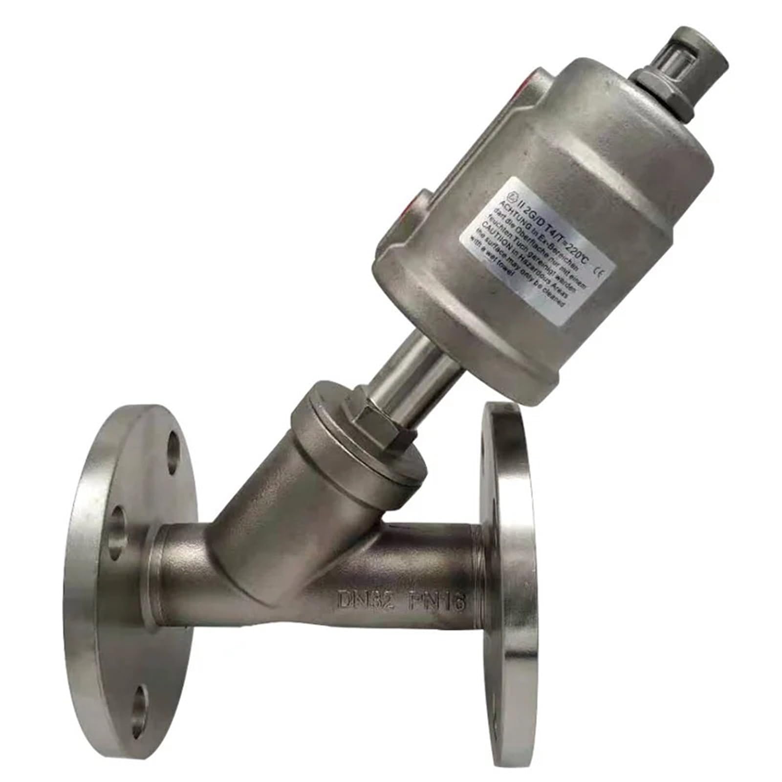 Huuoqiwy Dn80 304 Stainless Steel Flange Pneumatic Angle Seat Valve Steam High Temperature Resistant Flange Angle Seat Valve(Double Acting)