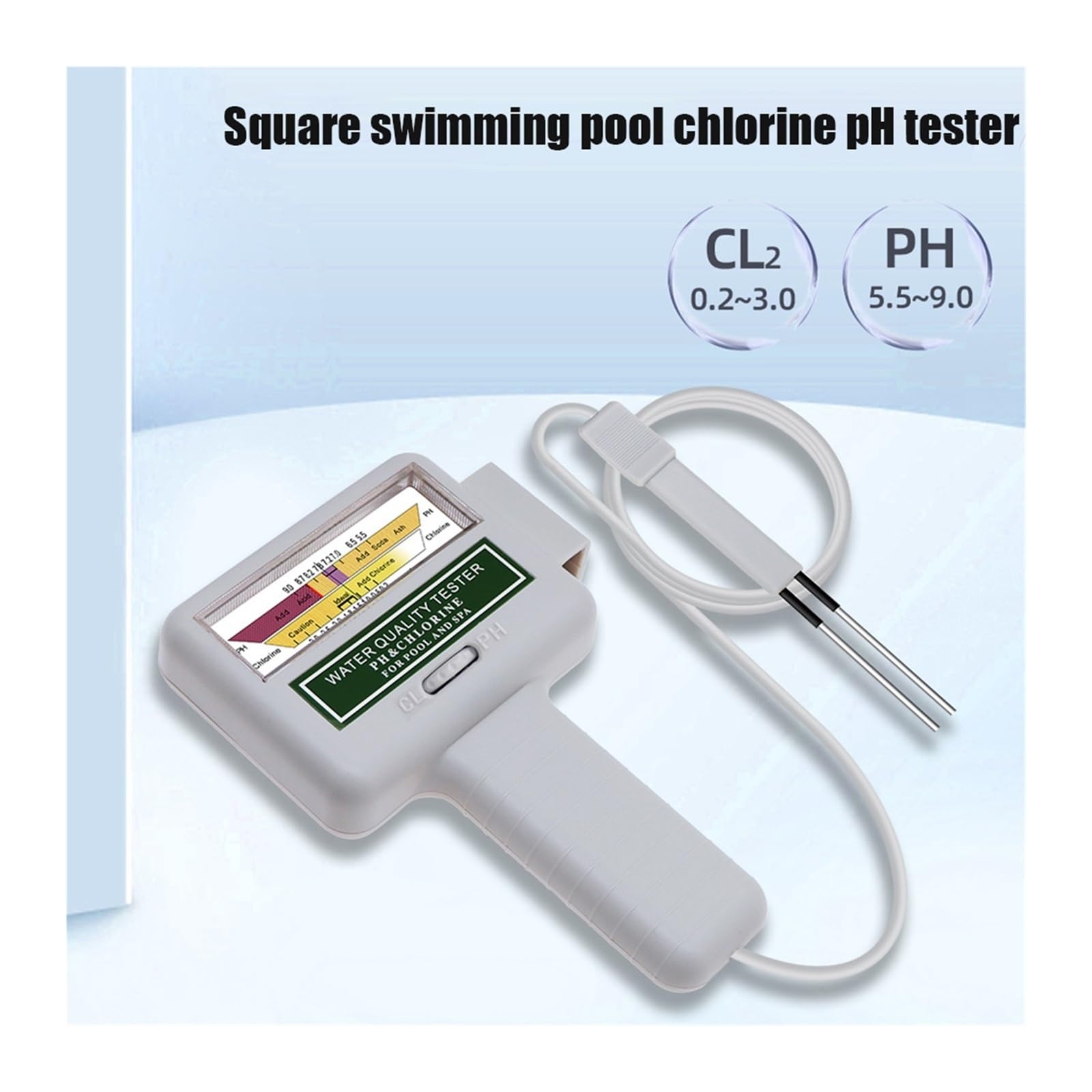 Testeur de mètre chlore PH 2 en 1 appareil test qualité l'eau Portable Spa piscines Checker Mesure PréCise(Square)