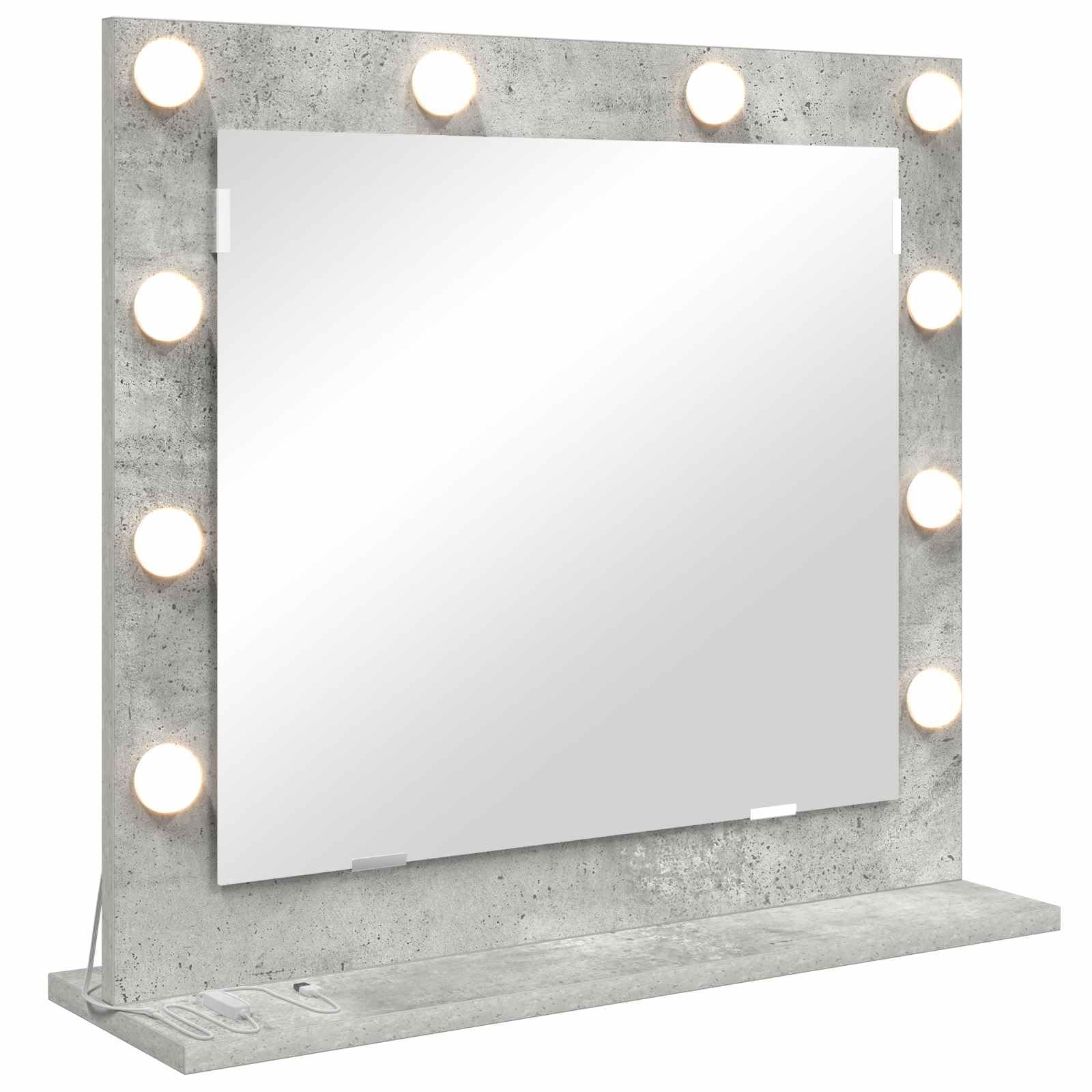 KGHFDVB LED Vanity Mirror Rectangular Concrete Grey 60 x 55 x 18 cm with Integrated Warm White Strip Lights, Plane Glass and Engineered Wood Frame, USB Powered for Bedroom Grooming