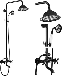 gotonovo Bathroom Exposed Shower Faucet Outdoor Shower System 8 Inch Rainfall Shower Head Set