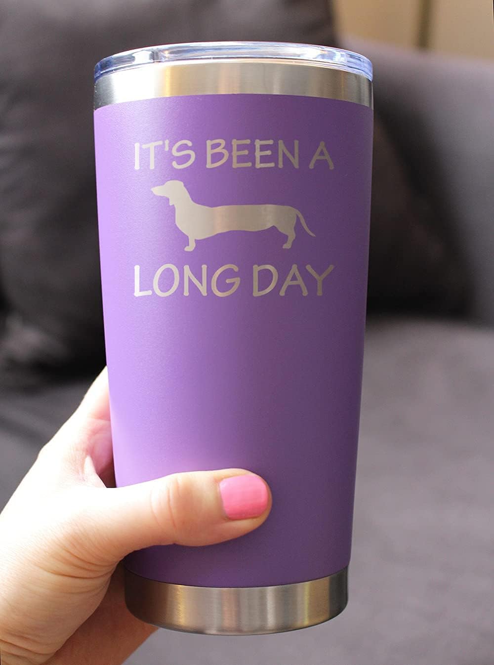 Bevvee Long Day - Insulated Coffee Tumbler Cup with Sliding Lid - Stainless Steel Insulated Mug - Dog Themed Coffee Gifts - Purple - Image 3