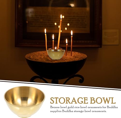 Miniatura 6 de ARTIBETTER Cuenco de cobre para ofrendas de Buda Recipiente decorativo para agua divina Cuenco de cobre para meditación y rituales y acabado liso