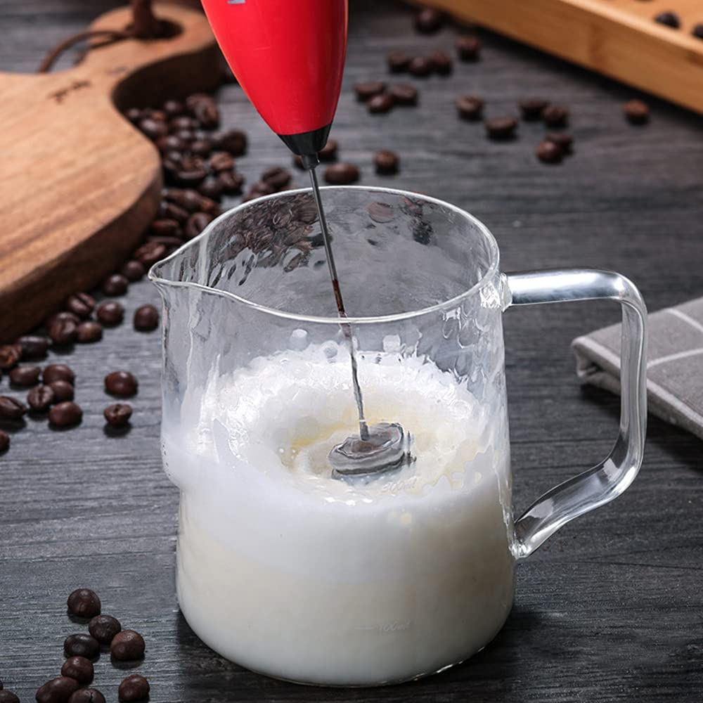 Thickened Hand Hammered Glass Creamer Pitcher with Wooden Handle 17Oz 500ML Coffee Milk Frothing Cup Clear Measuring Scale — view 3