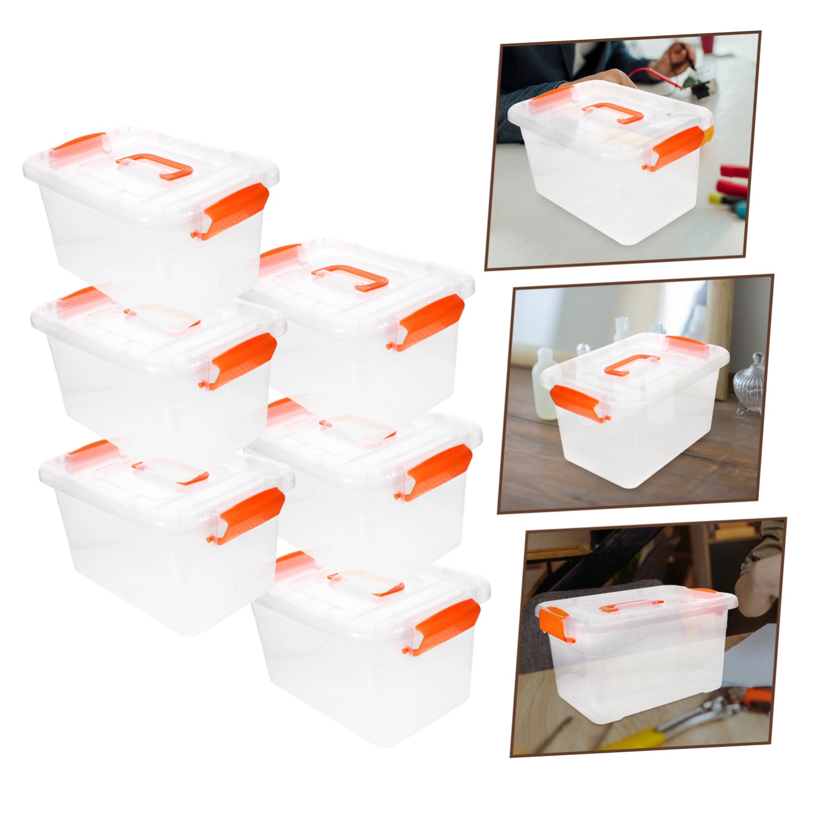 Cajas de Almacenamiento Tapa 3 Litros Resistentes Transparentes Naranja Asa para Cocina y Oficina Set 6 Unidades Apilables Reutilizables Organizadores Prácticos