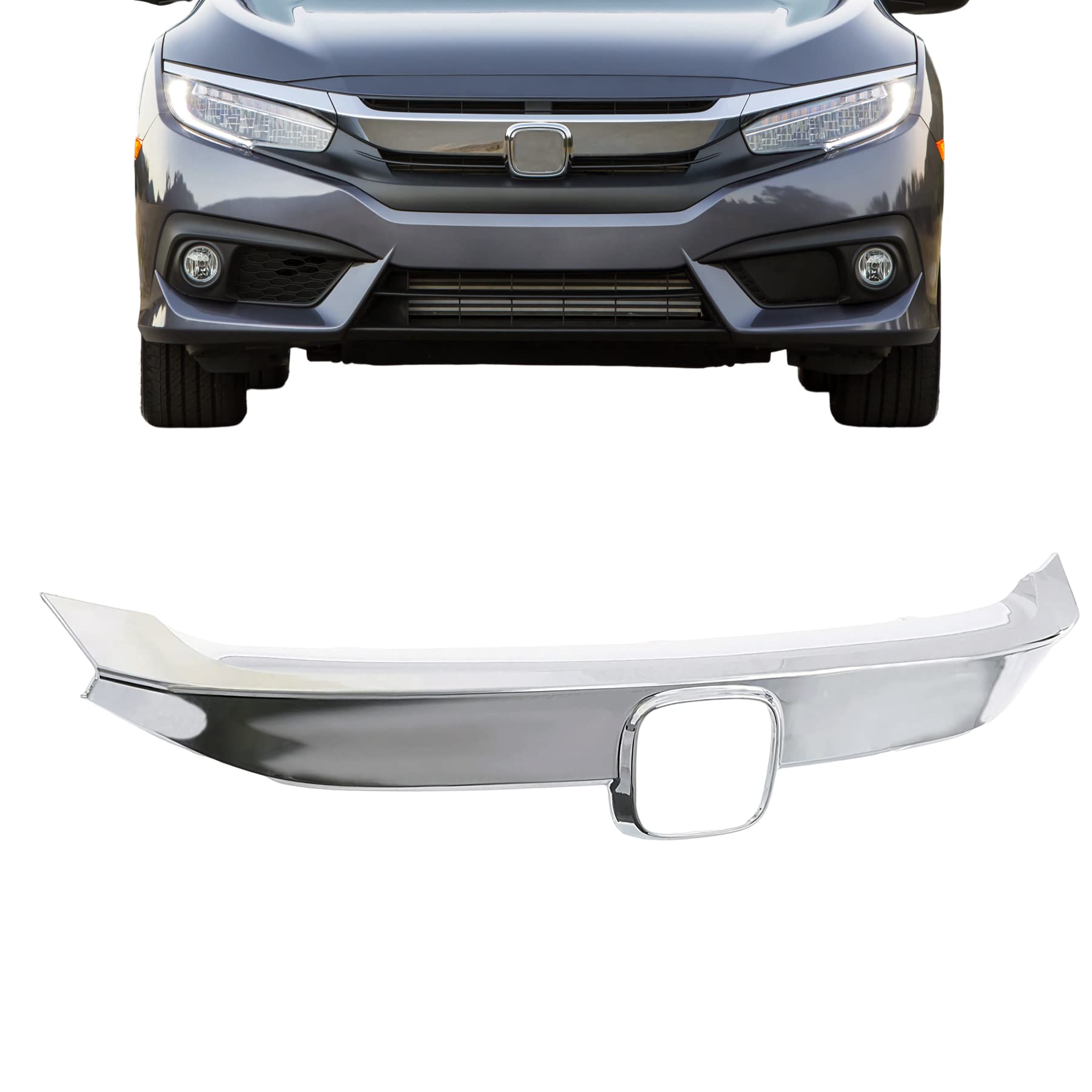 Upper Front Grille Chrome For Honda Civic 10th Gen Sedan (2016-2018) - Direct Fit Replacement