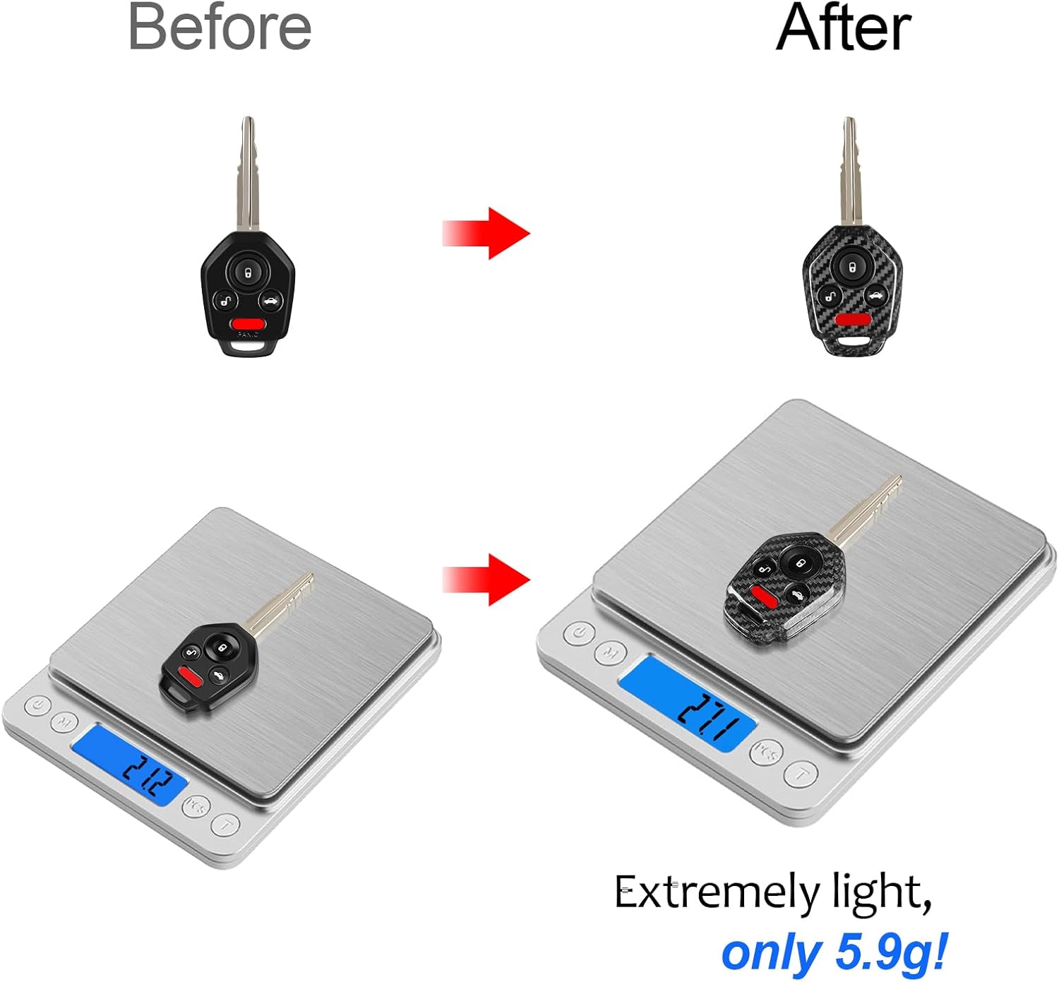 T-carbon Real Glass Fiber Key Fob Cover Compatible with Subaru WRX Key Fob Cover 3D Texture Key Fob Protector fits for Impreza WRX Key Shell Accessories,Silver Black