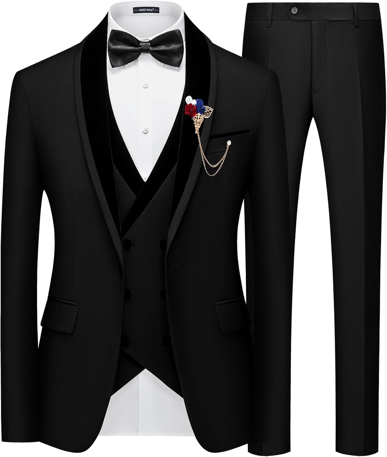 MAGE MALE Men's 3 Piece Suit One Button Slim Fit Formal Wedding Prom Tuxedo Suits Party Dinner Blazer Vest Pants Set