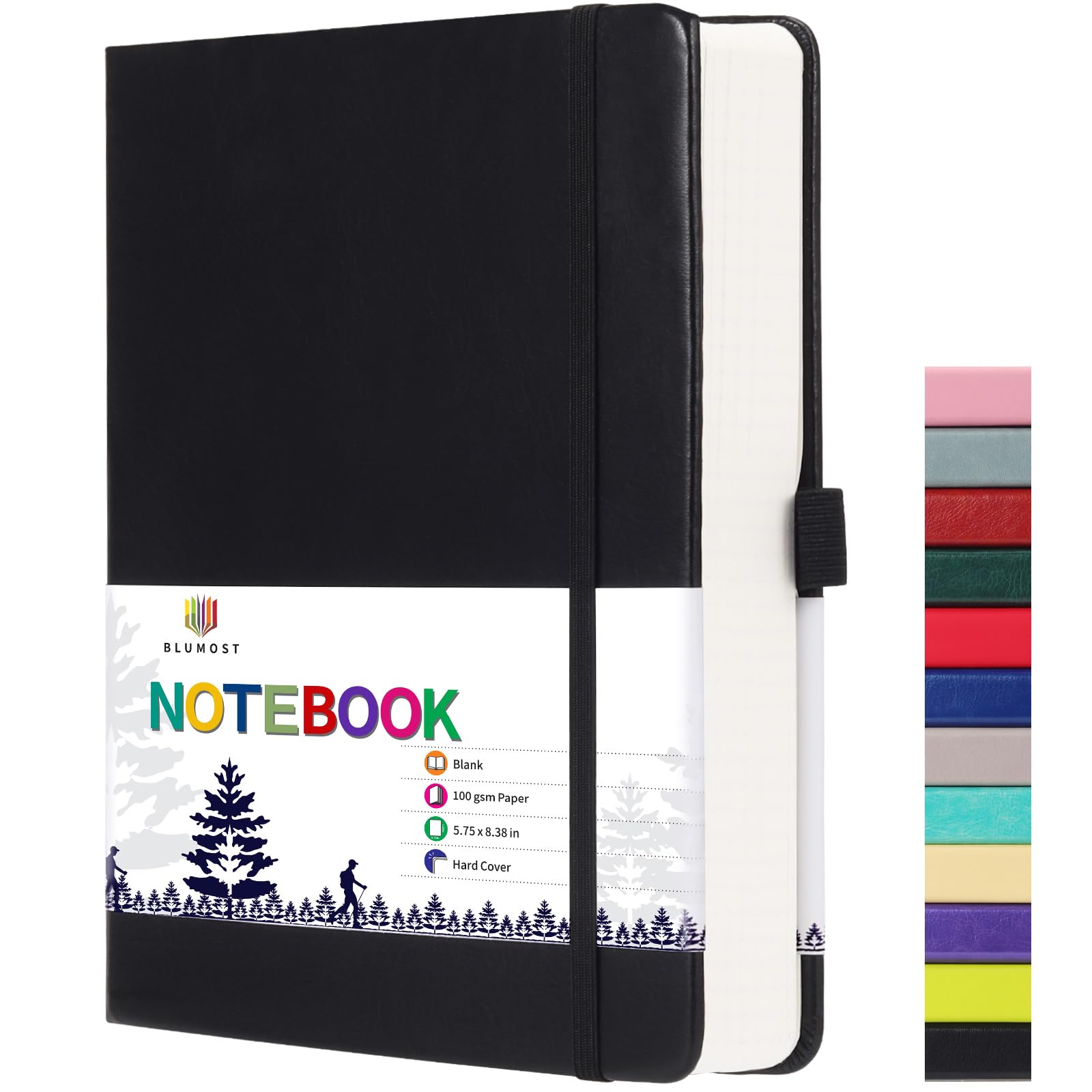 Notatnik z czystego papieru, 280 stron A5, z grubym, czystym papierem 100 g/m², twarda okładka, skóra PU, 14 x 21 cm, czarny