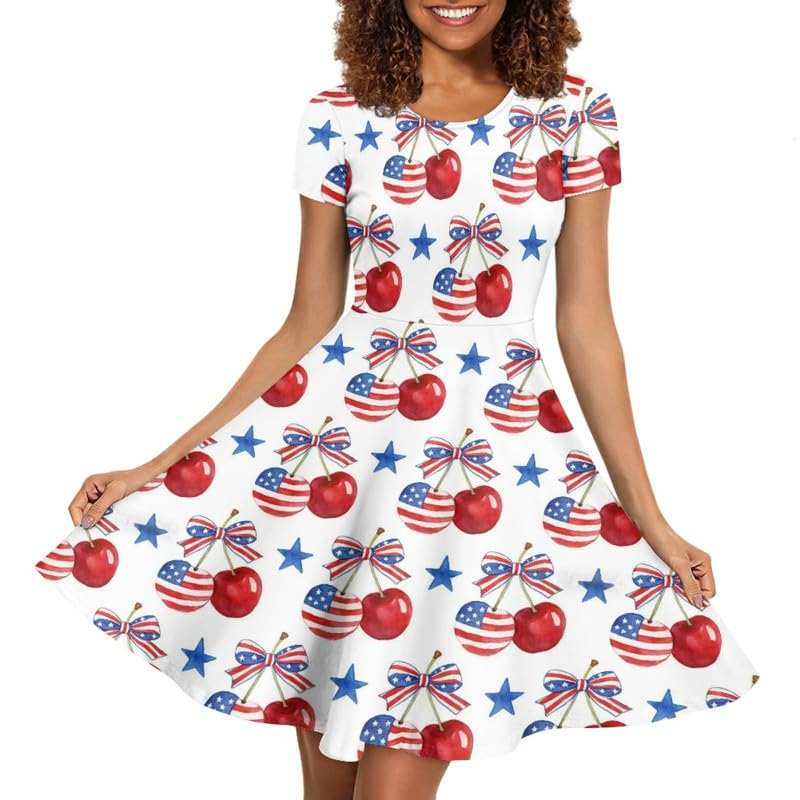 Image of Irisjudy T Shirt Dress for Women Short Sleeve Girls Short Sleeve Dress Plus Size, O Neck Knee Length Midi Dress for Ladies