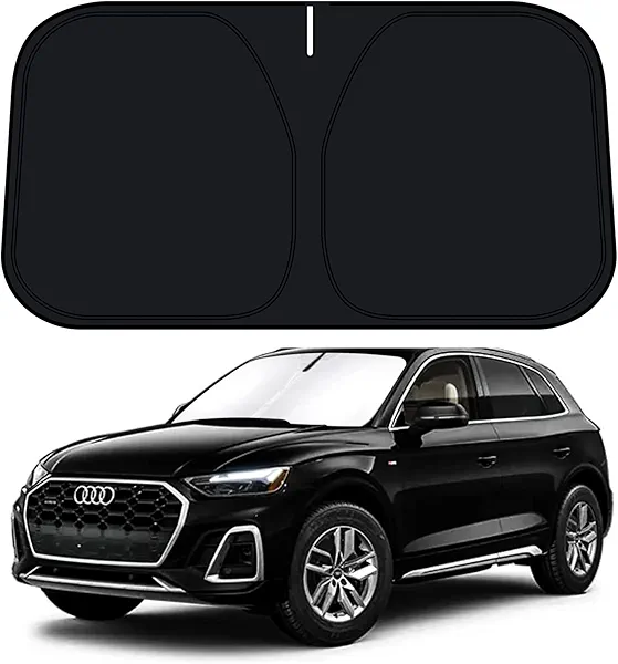 D-Lumina Windshield Sun Shade for 2018-2025 Au-di Q5 Accessories, Front Window Sunshade Sun Visor Protector Block UV Rays Heat, Foldable 2 Layers 210T Material