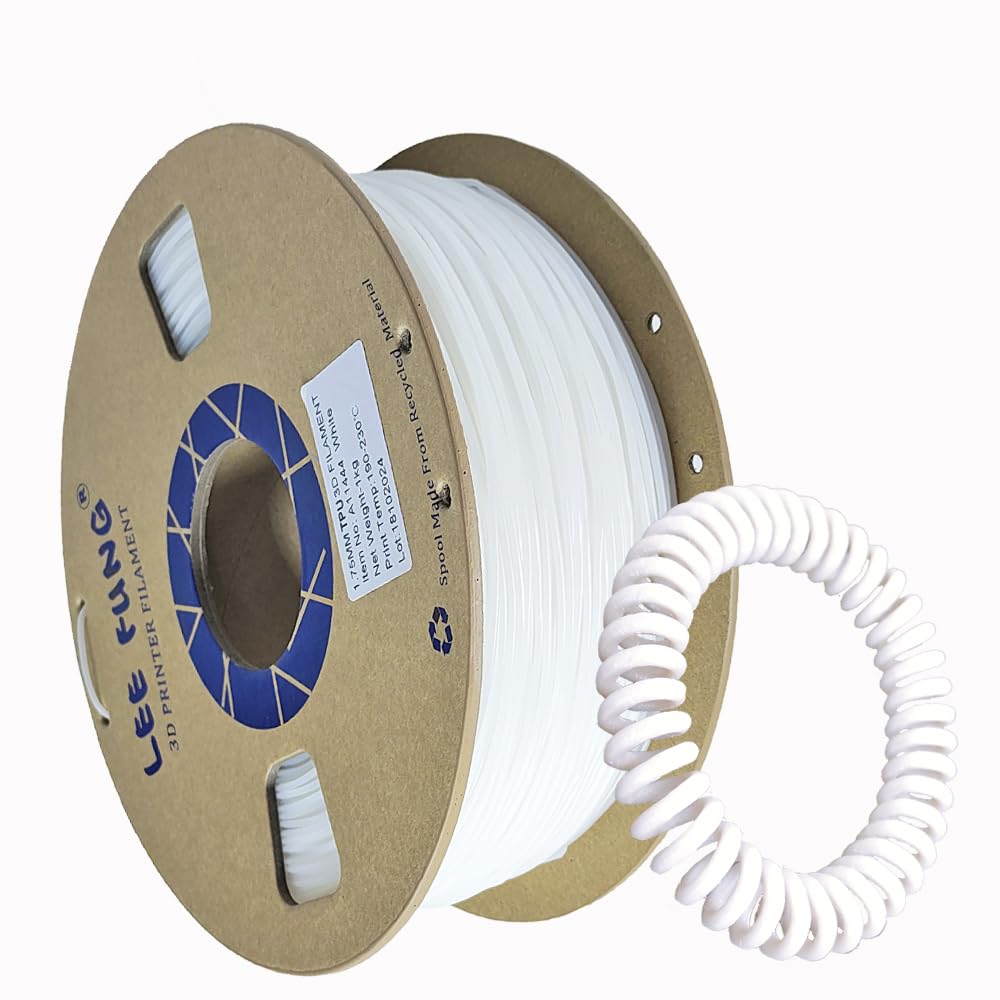 LEE FUNG TPU 3D Printer Filament 1.75mm,1kg (2.2lbs) Spool, Dimensional Accuracy +/- 0.05 mm White