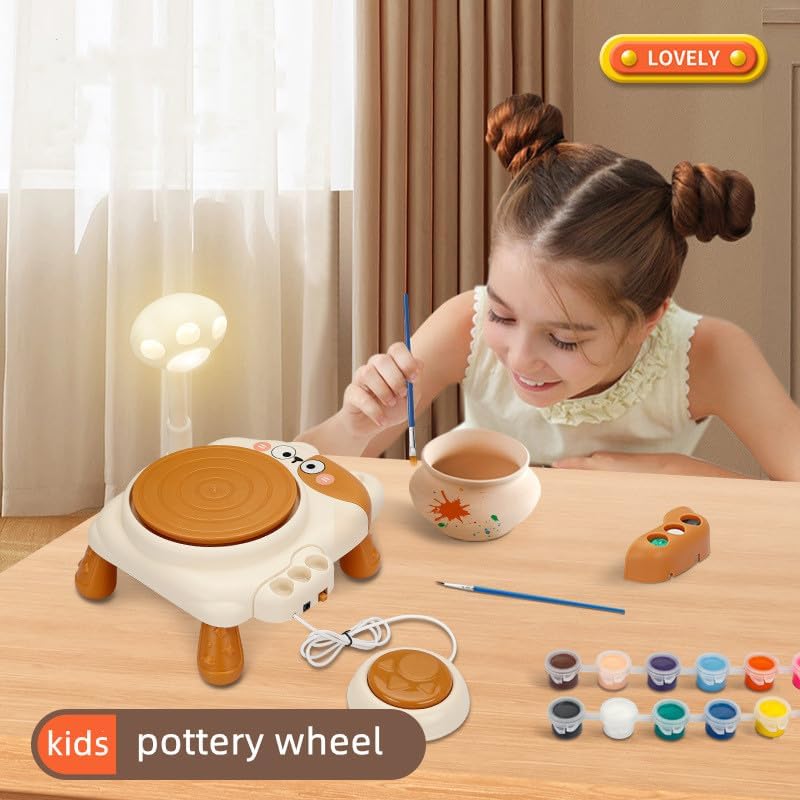Miniatura 2 de Anywayfun Rueda de cerámica para niños, kit de rueda de cerámica para niños, rueda de cerámica pequeña con pie para niños, principiantes y arte de